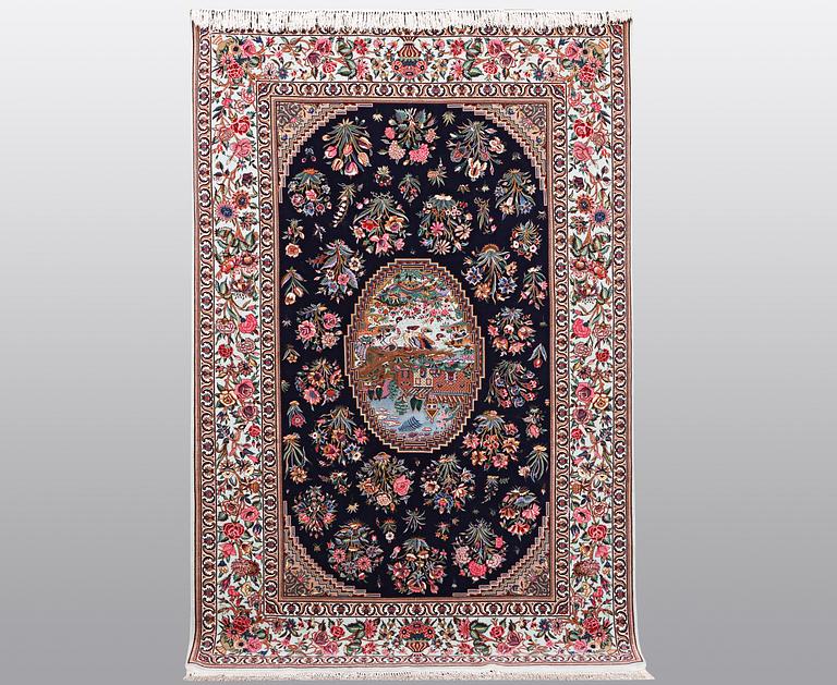Matta Isfahan, part silk, ca 206 x 142 cm Signerad: hussien Rahimi.