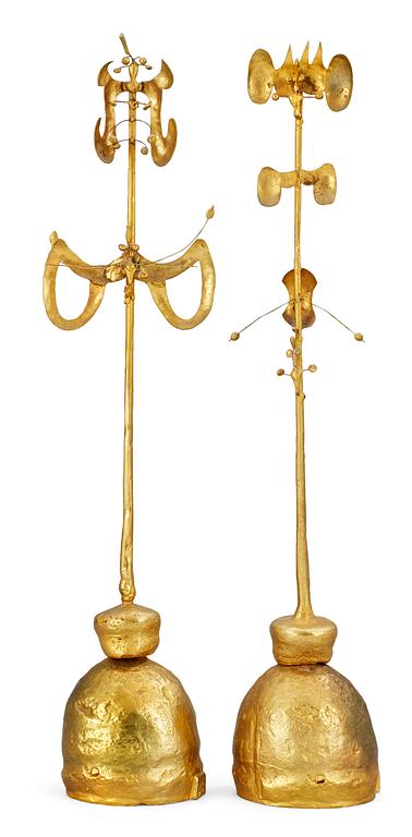 A pair of Roberto Matta gilt tin sculptures 'Le roi et la reine'.
