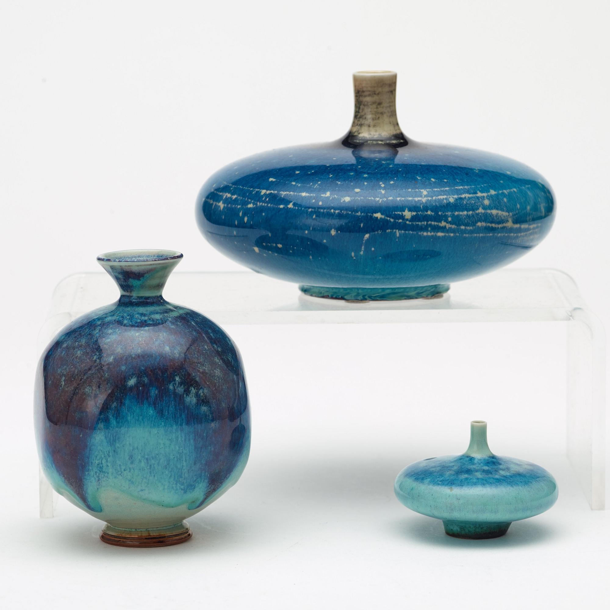 Berndt Friberg, a set of twelve miniature vases and bowls, Gustavsberg Studio, one dated 1969.