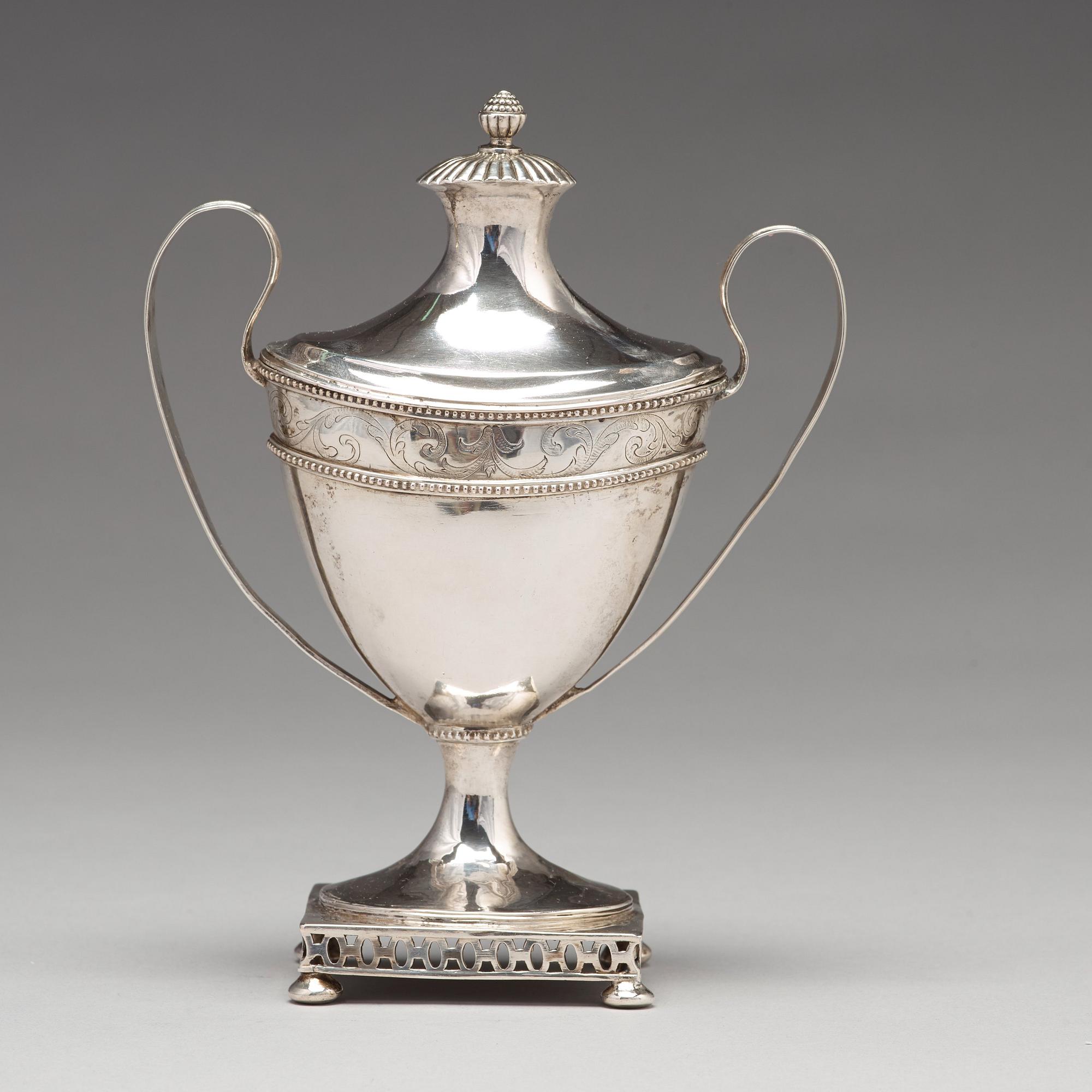 A  Swedish late 18th century silver sugar bowl and cover, mark of Olof Hellbom, Stockholm 1797.