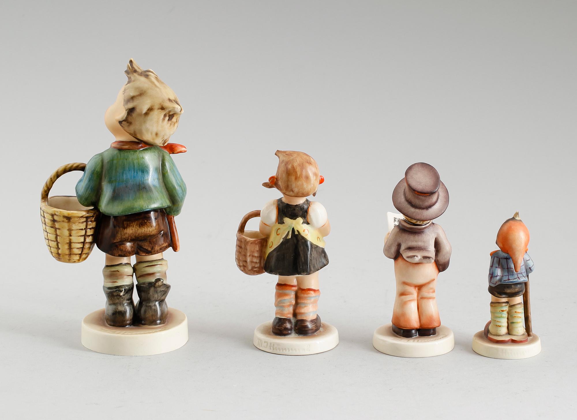 FIGURER, 4 st, porslin, MJ  Hummel, Goebel, 1920-tal, 1950-tal och senare.