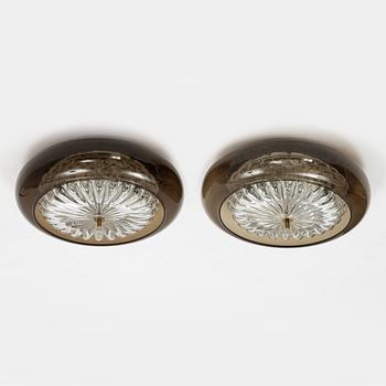 Carl Fagerlund, a pair of wall lamps/ceiling lamps, Orrefors, 1970's.