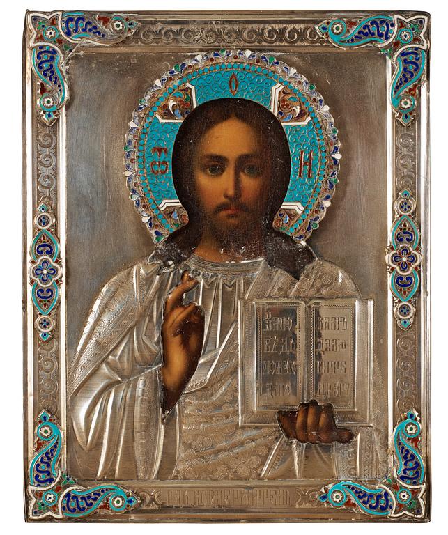 A Russian early 20th century silver and enamel icon, marks of Erik Kollin, St. Petersburg 1899-1908.