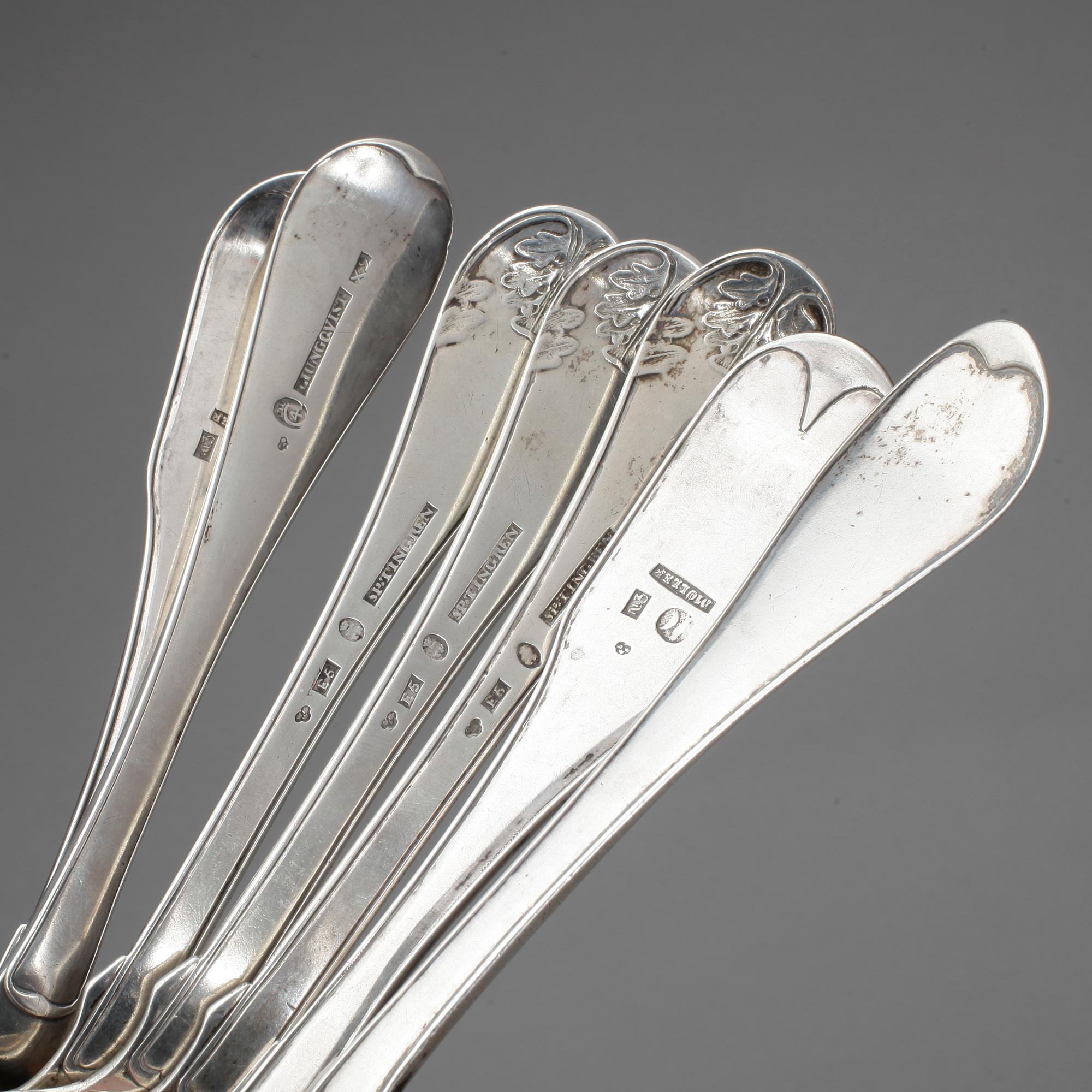 MATSKEDAR, 7 st, silver, bland annat Magnus Ljungqvist, Kristianstad 1804. 1800-tal. Vikt ca 410 gram.