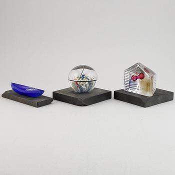 Bertil Vallien, three Kosta Boda glass sculptures.