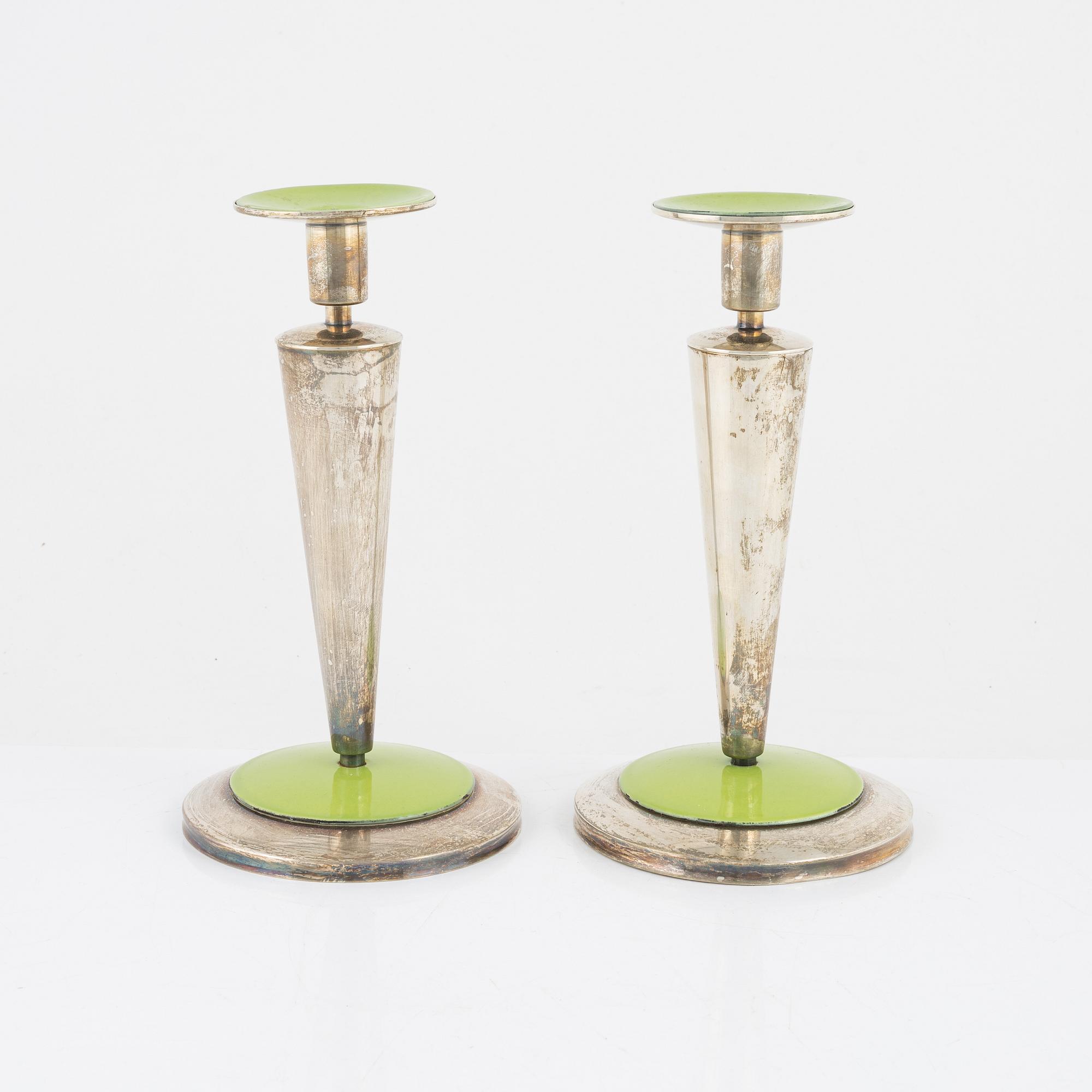 Sebastian Schildt, a pair of sterling silver and enamel candlesticks, 2001.