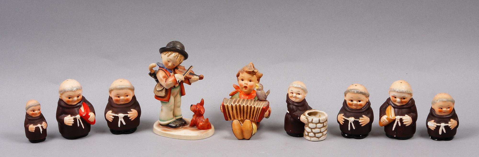 FIGURINER, 9 st, porslin, Hummel, Goebel.