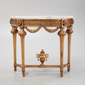 A Gustavian giltwood and marble console table, late 18th century.