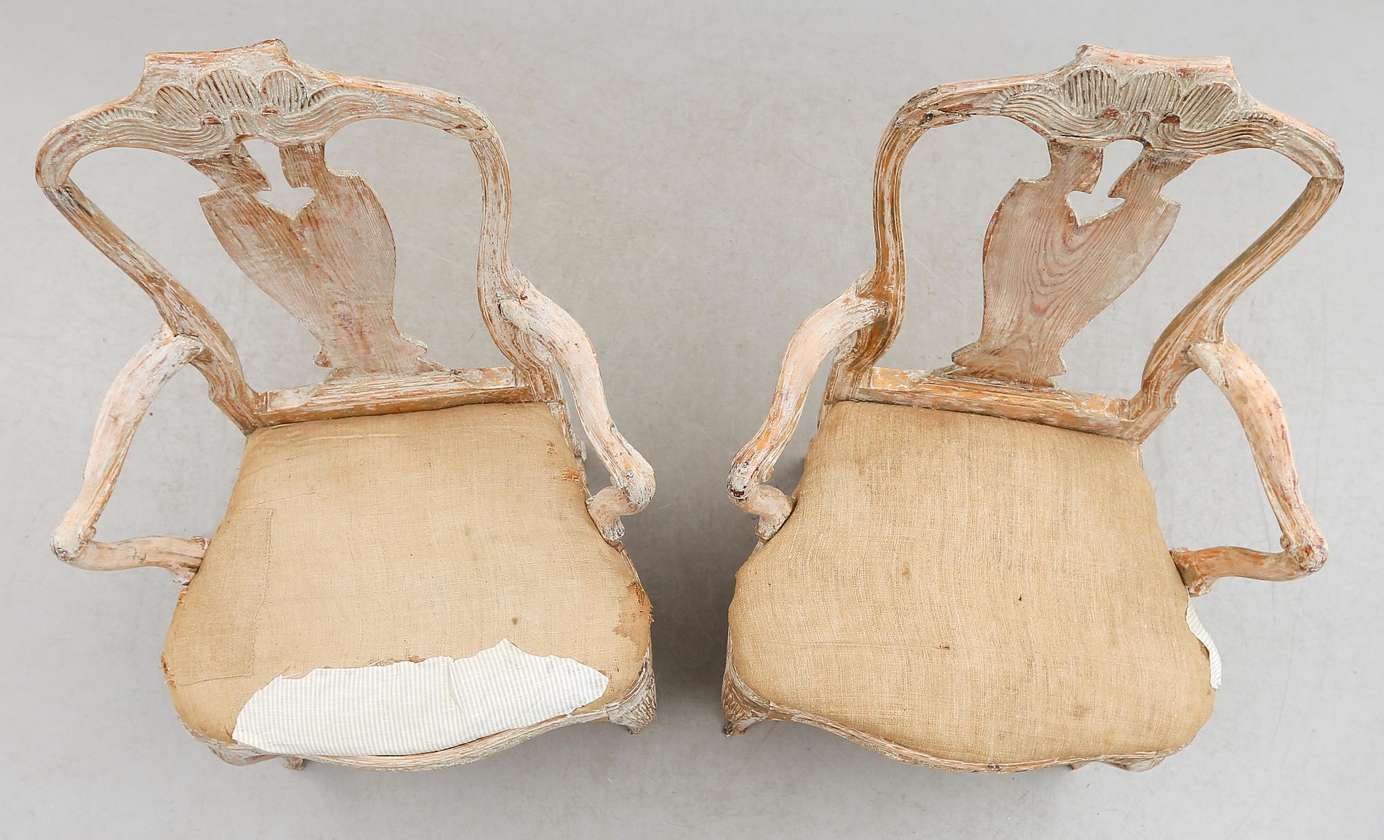 KARMSTOLAR, 1 par, rokoko, 1700-talets andra hälft.