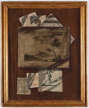 Sebastiano Lazarri Attributed to, Trompe l'oeil wit drawings and playing cards a pair.