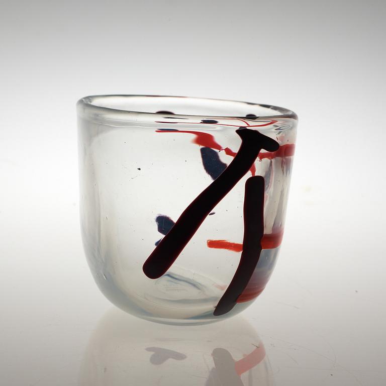 A Fulvio Bianconi vase with an abstract internal decoration in aubergine/black and red, Venini, Italy 1951-52.