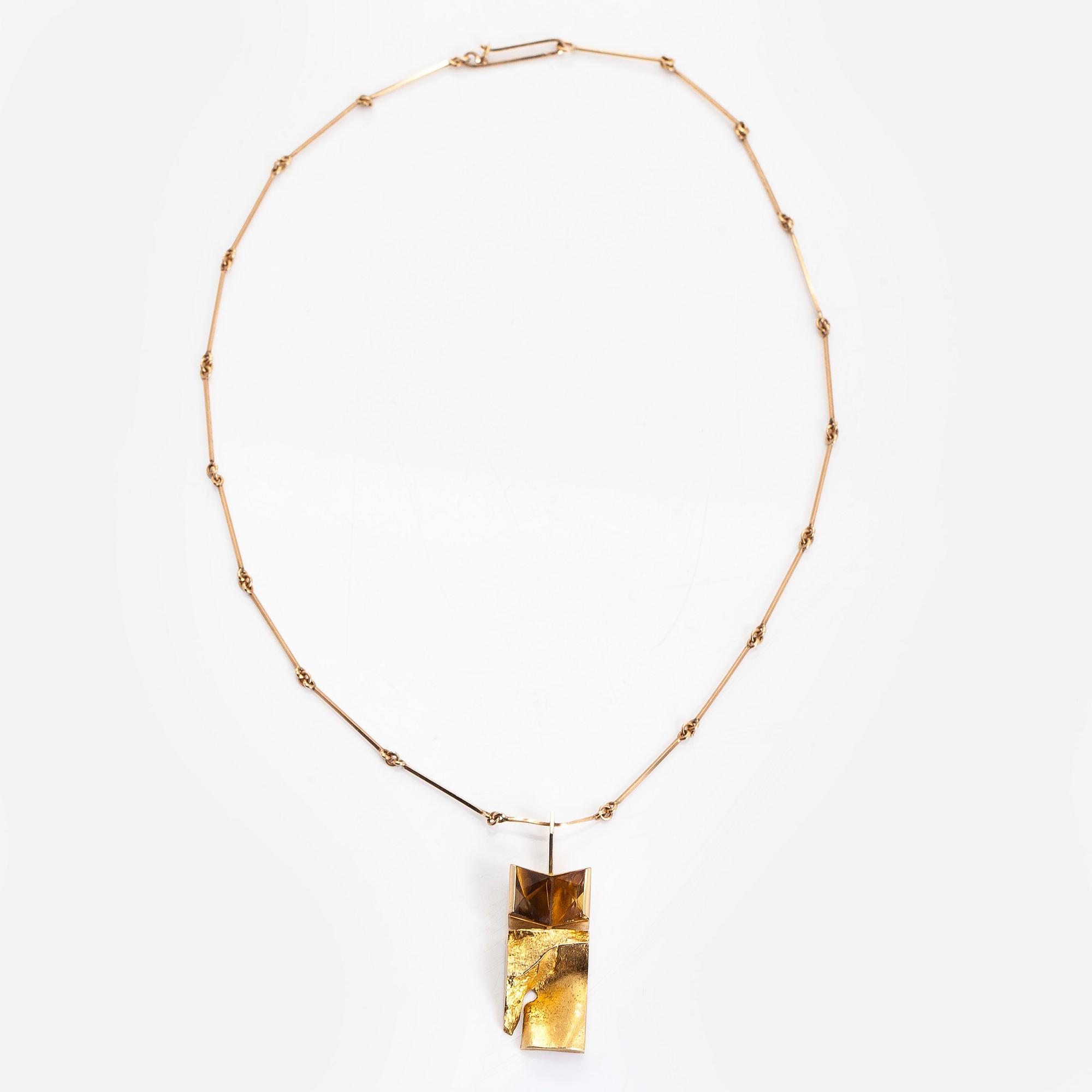 Björn Weckström, necklace, "Narcissos", 14K gold, rock crystal and smoky quartz. Lapponia 1968.