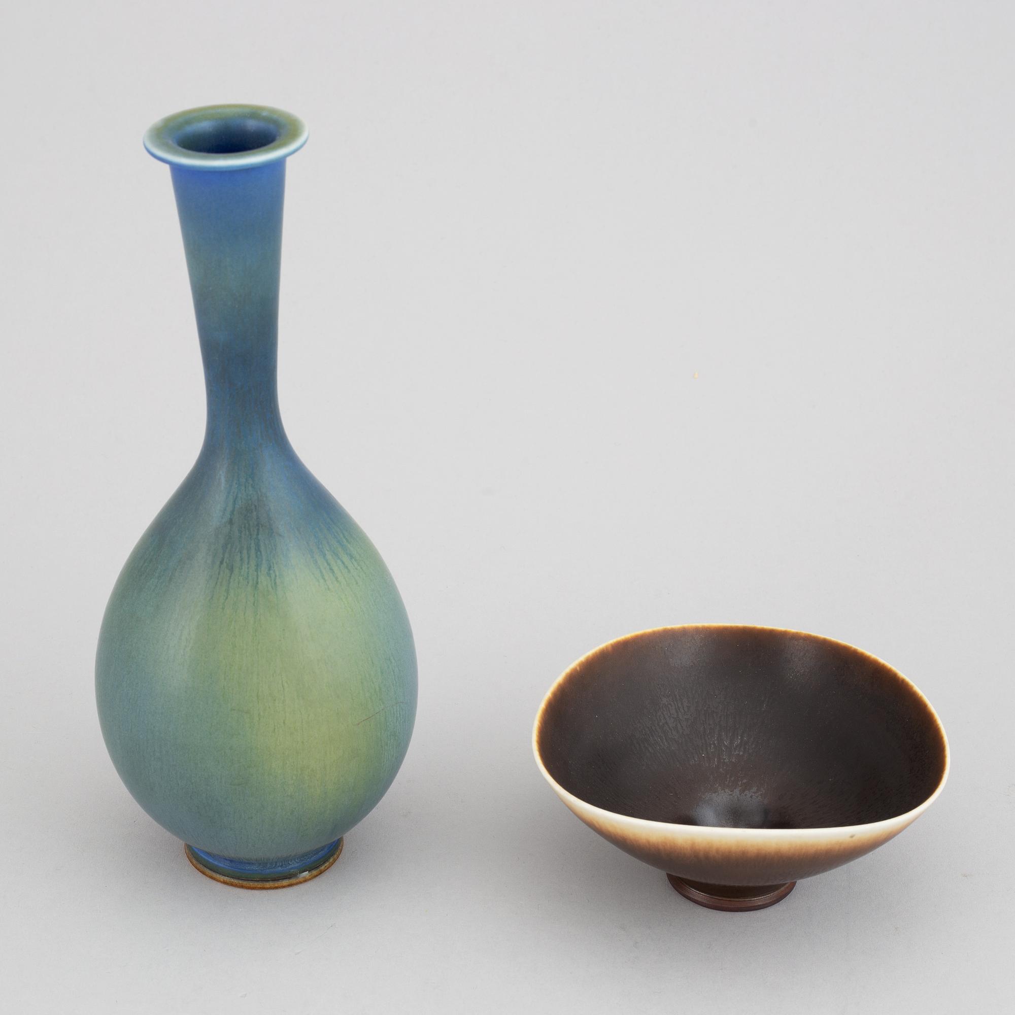 Berndt Friberg, a stoneware vase and bowl, Gustavsberg Studio, signed.