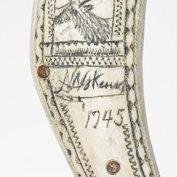 Nils Nilsson Skum, knife sheath, signed and dated 1945.