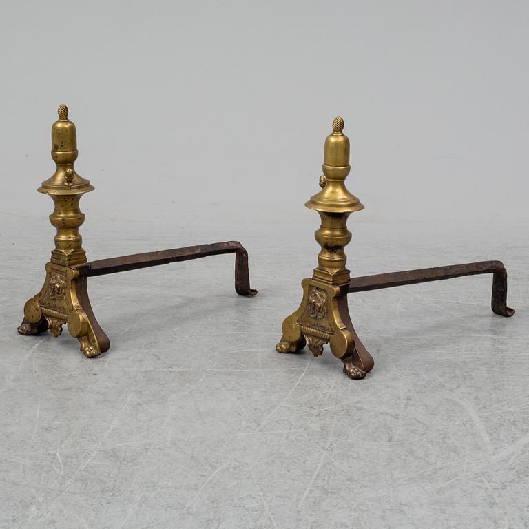 A pair of baroque bronze andirons, early 18th century.