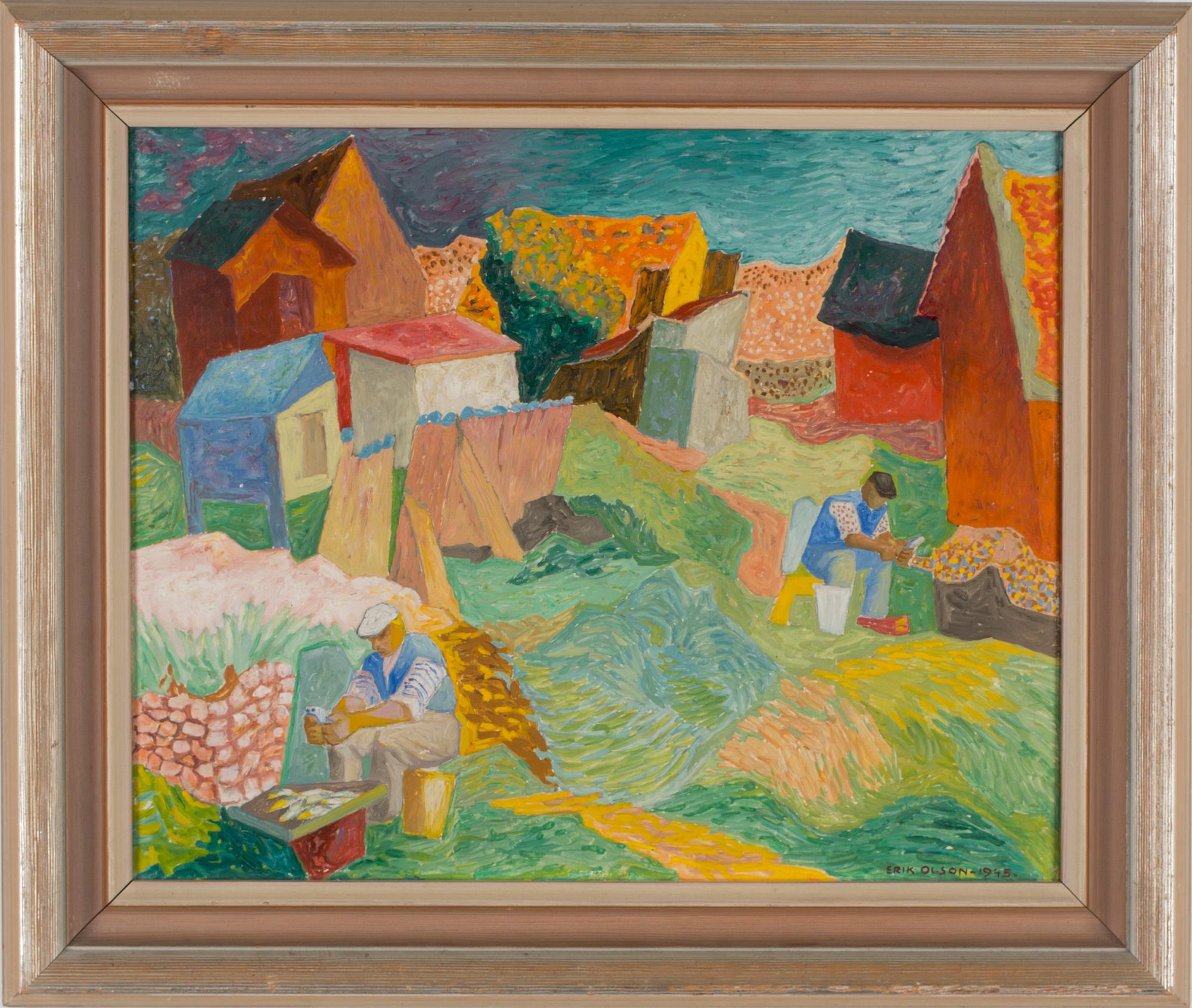 ERIK OLSON, olja på pannå, signerad och daterad -45.