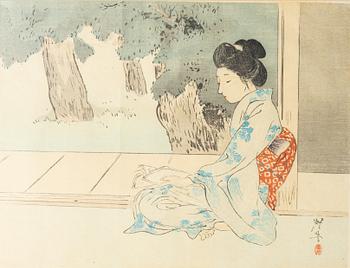 A group of four Japanese woodblock prints, Ogata Gekko, Takeuchi Keishu and Kōgyo Tsukioka.