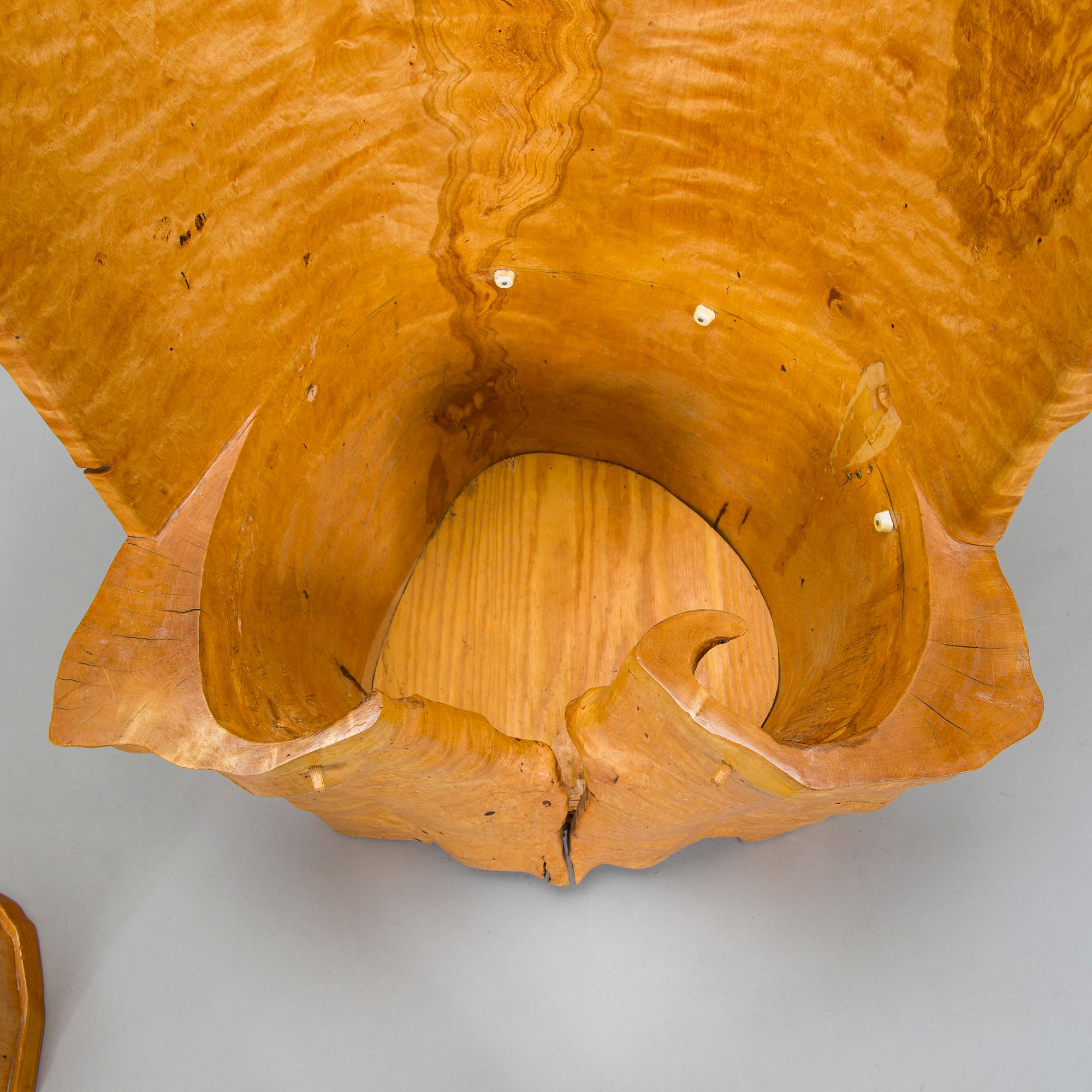 Mauri Haapiainen, a late 20th century masur birch chair and stool.