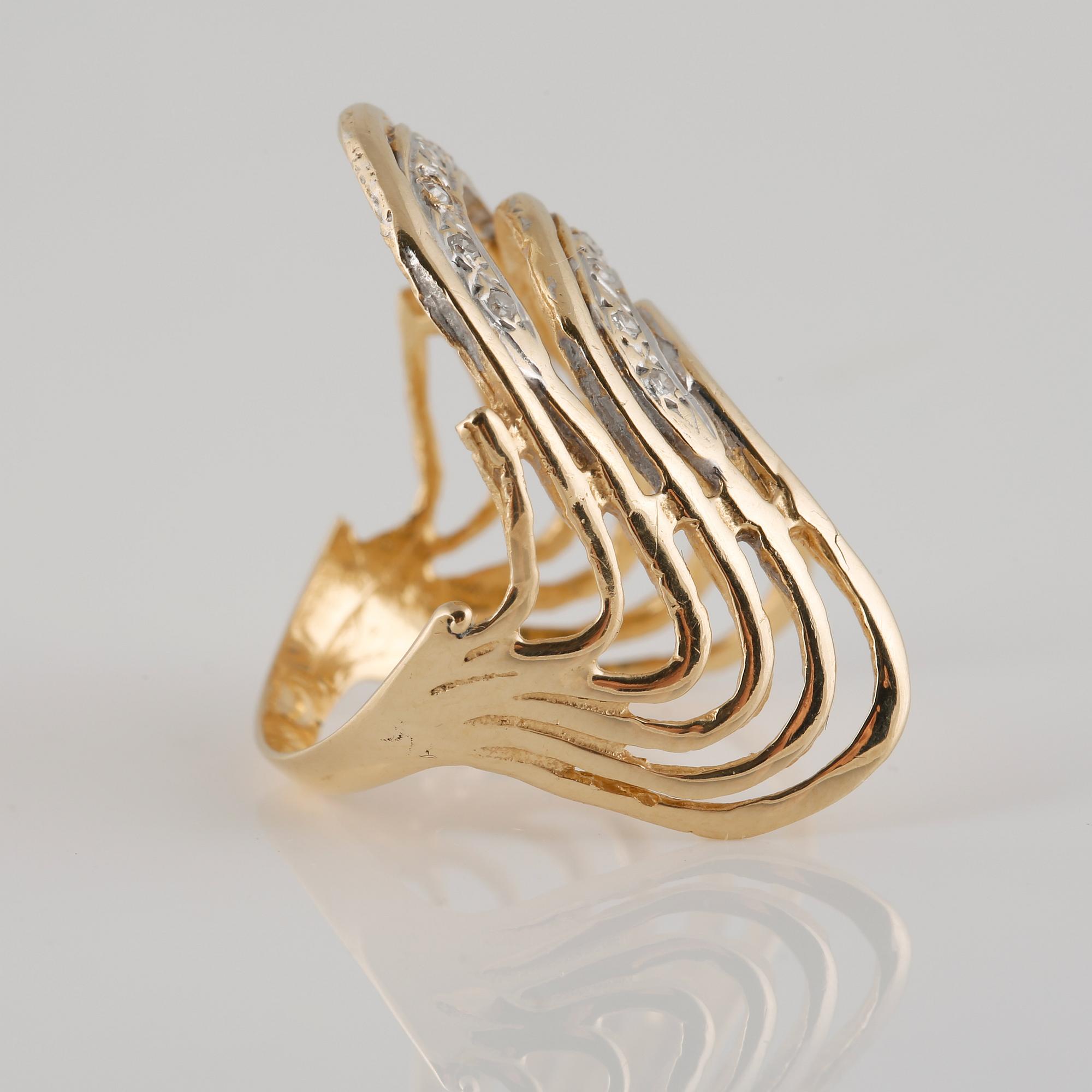 RING, 14K guld med åttkantslipade diamanter. Vikt 3,6 gram.
