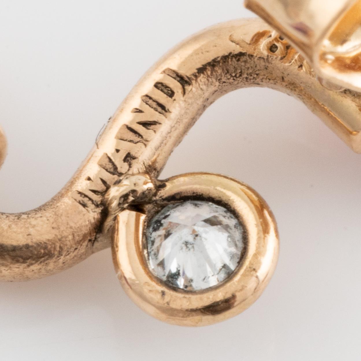 Pear shaped amethyst, pink tourmaline and brilliant cut diamond earrings.