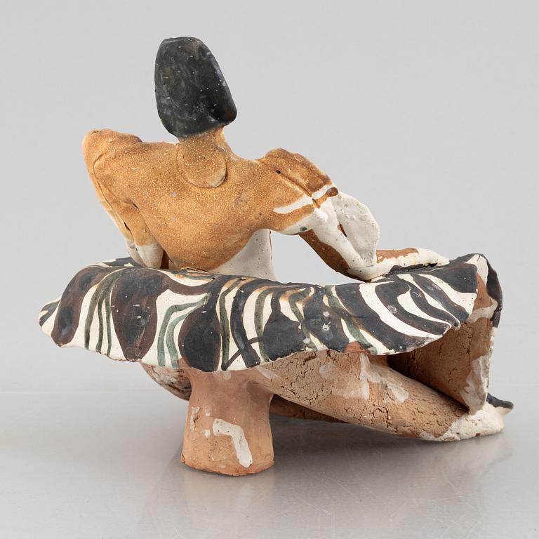 Ulrica Hydman-Vallien, a stoneware sculpture of a seated woman, executed in her own workshop, Sweden.
