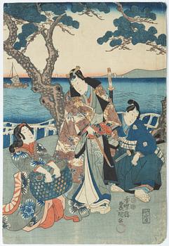 Träsnitt, fyra stycken, Japan, bland annat Ogata Gekko och Utagawa Kunisada.