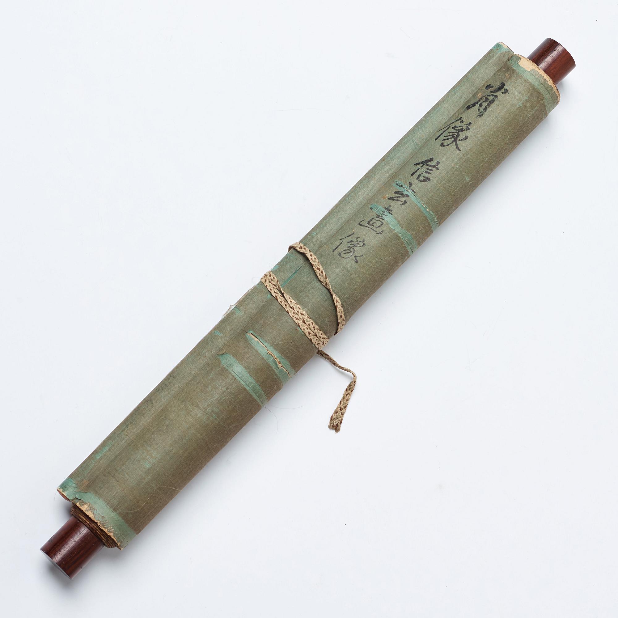 RULLMÅLNING, tusch och färg på silke. Japan, Meiji (1868-1912).