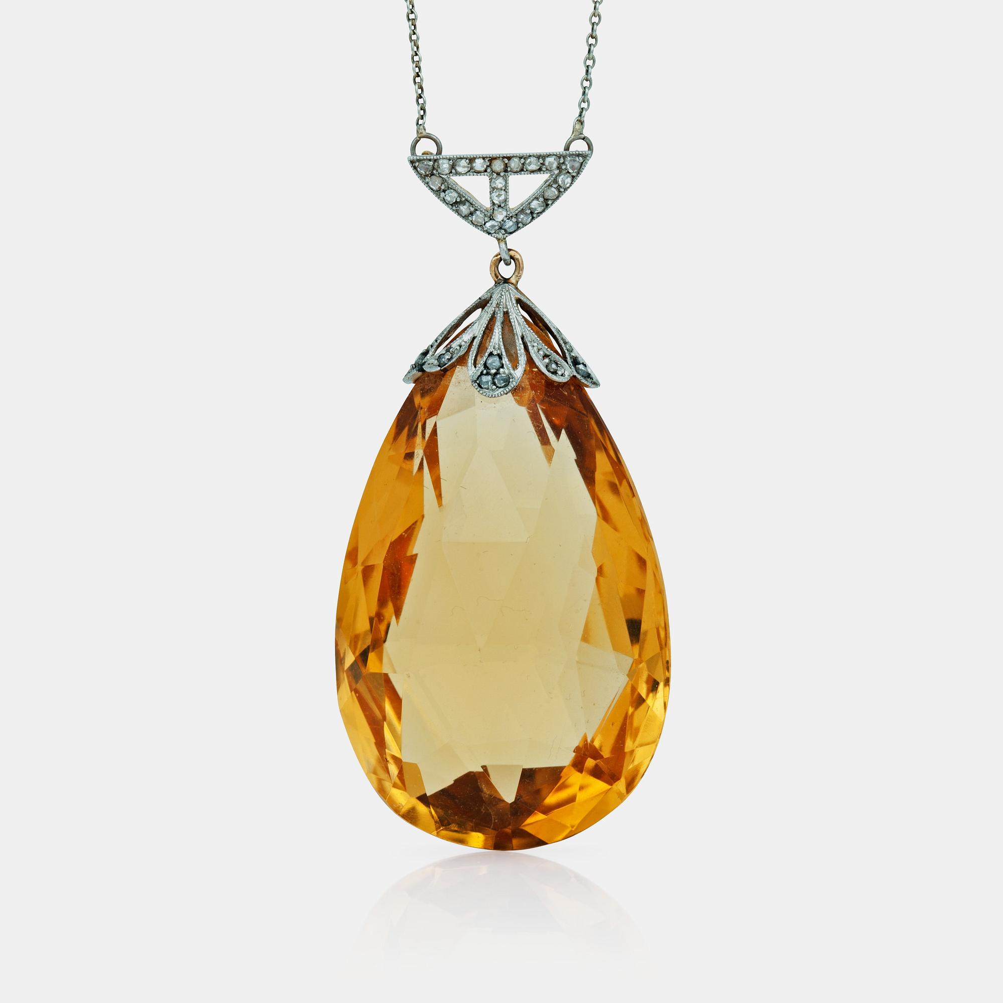 COLLIER med briolettslipad citrin, ca 90 ct, samt rosenslipade diamanter.
