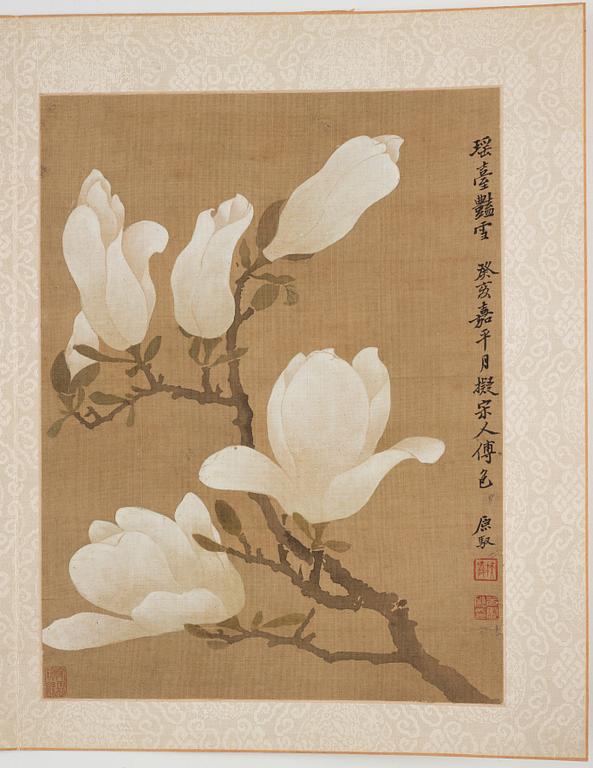 An album with 12 paintings by Qing dynasty artists, circa 1900. Attributed to Zhang Jian, Shou Ping, Yang Jin, after.