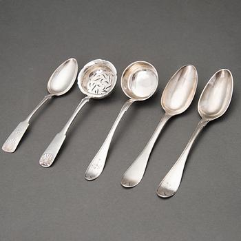 Silver cutlery, 5 pieces, Finnish hallmarks from the 19th Century, and one from 1952.