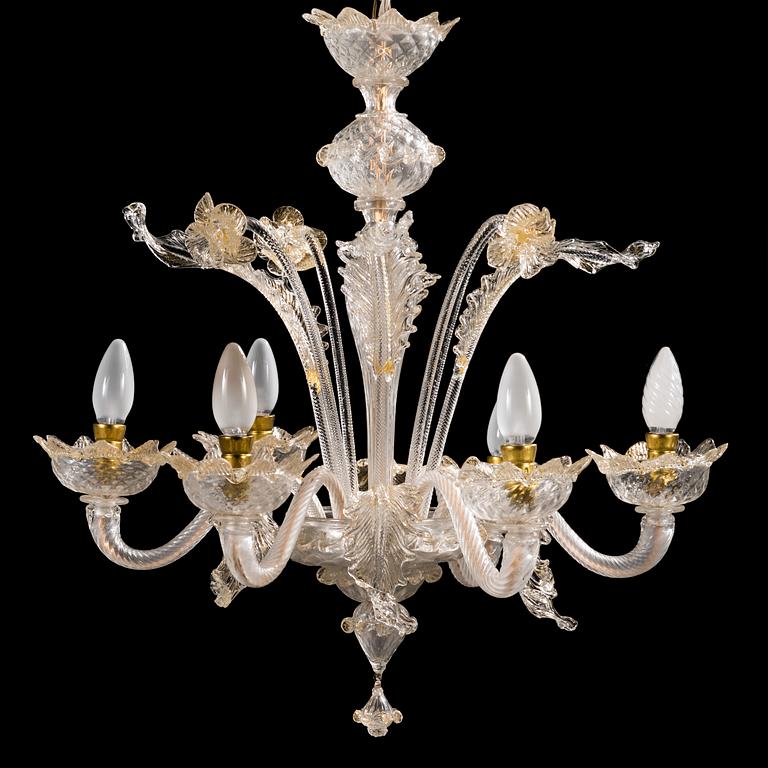 A mid-20th-century Murano glass chandelier, Italy.