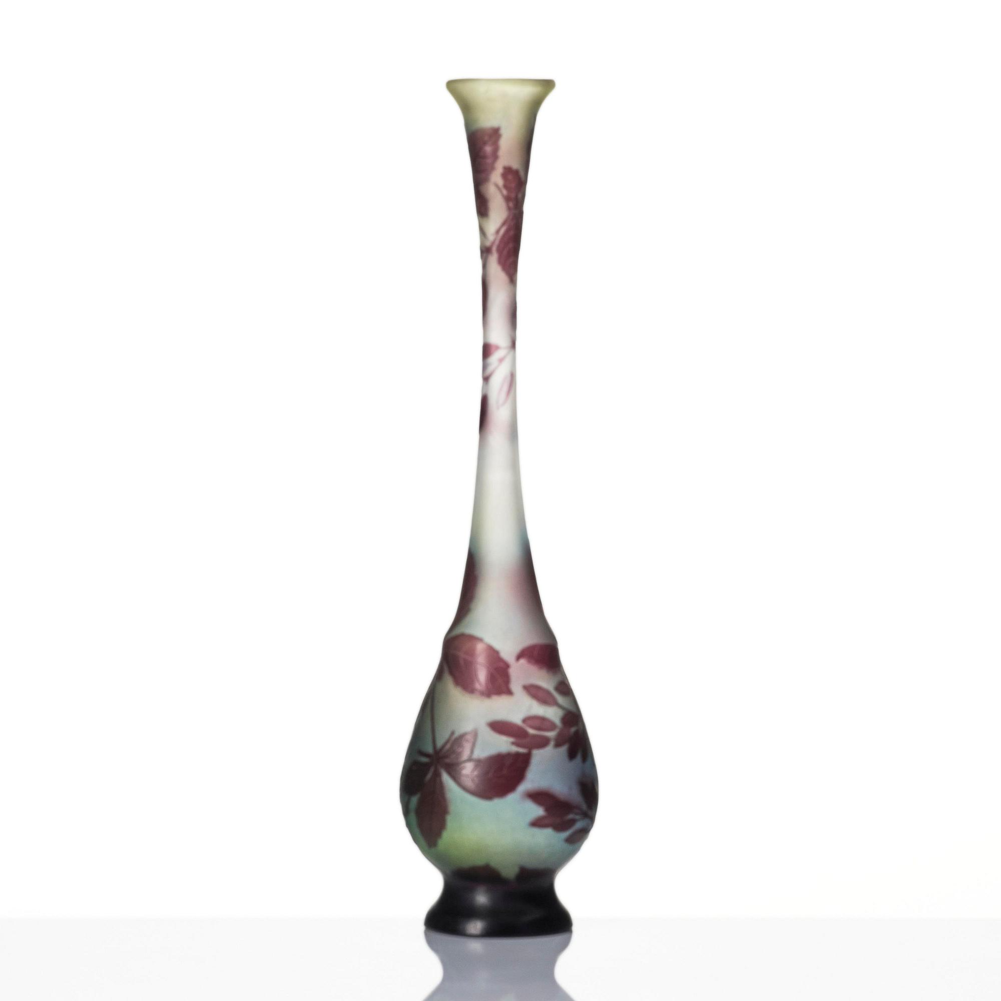 Emile Gallé, a set of two Art Nouveau cameo glass vases, Nancy, France.