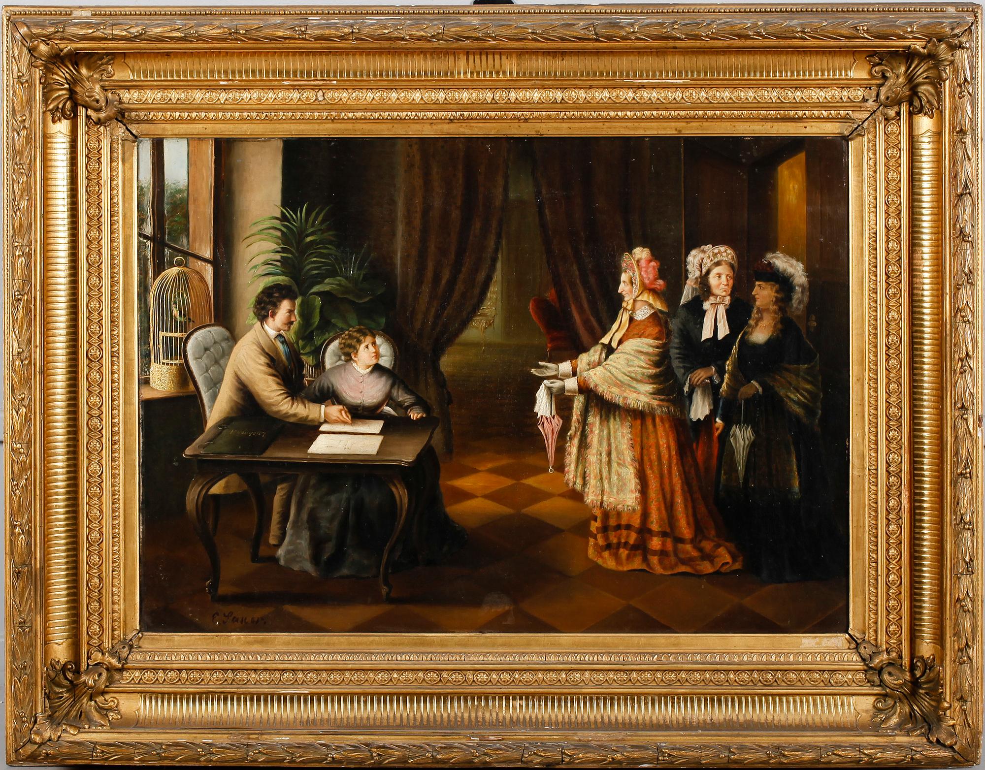 OKÄND KONSTNÄR, olja på duk, signerad E. Sauer, 1800-tal.