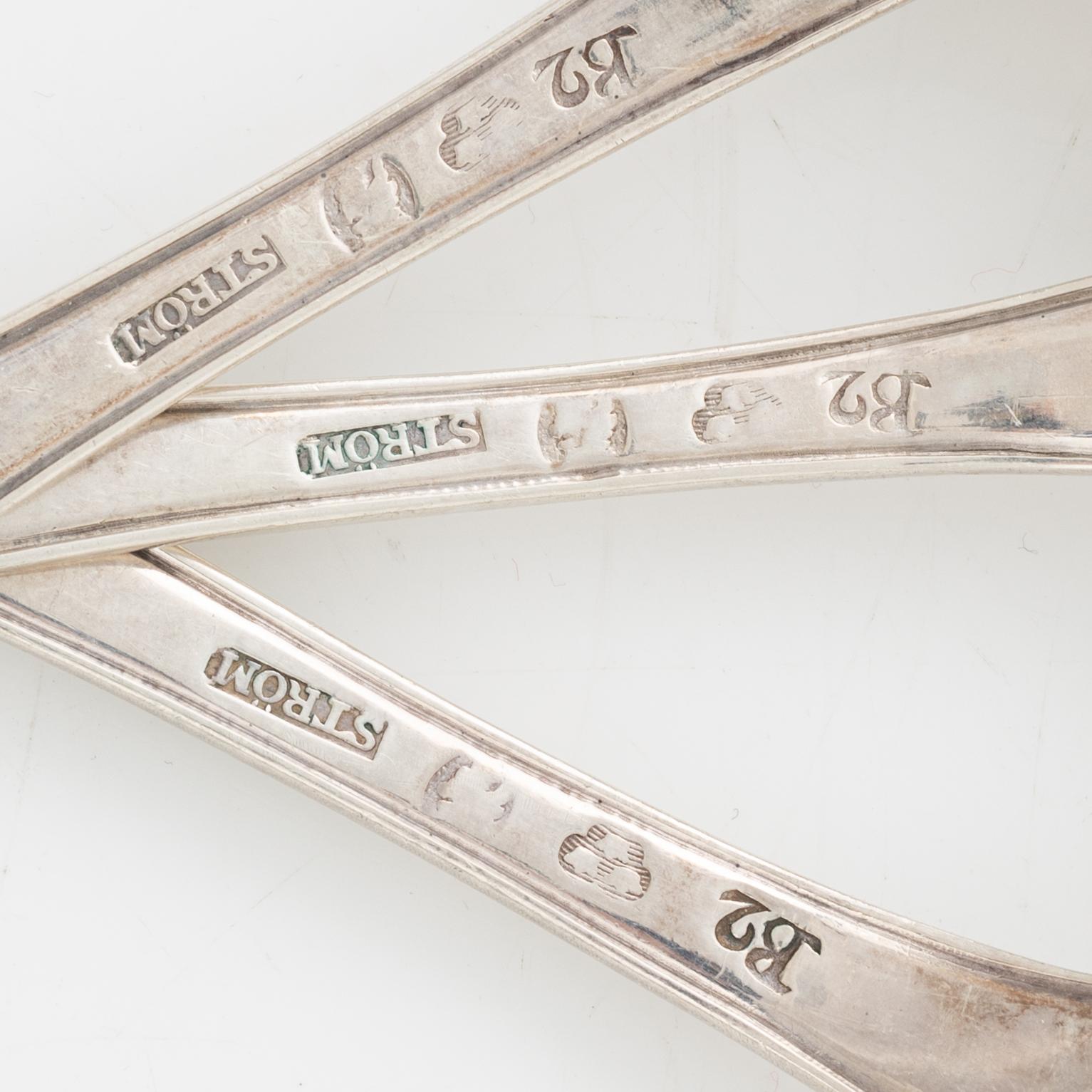 Fredrik Pettersson Ström, six silver spoons, Stockholm, 1784.