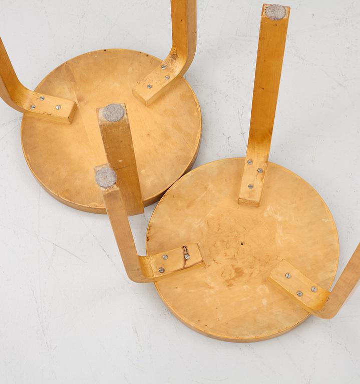 Alvar Aalto, a pair of model 60 stools, Artek, mid 20cth century.