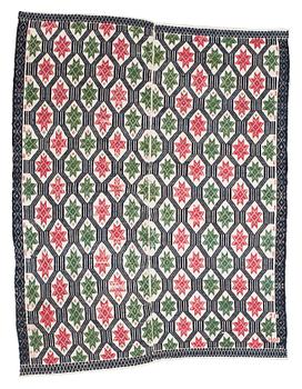 BED COVER, weft-patterned tabby type. "Star bed cover". 157 x 116,5 cm. Scania, Sweden, signed IID (?) and dated 1806 (9?). Probably Bara district.