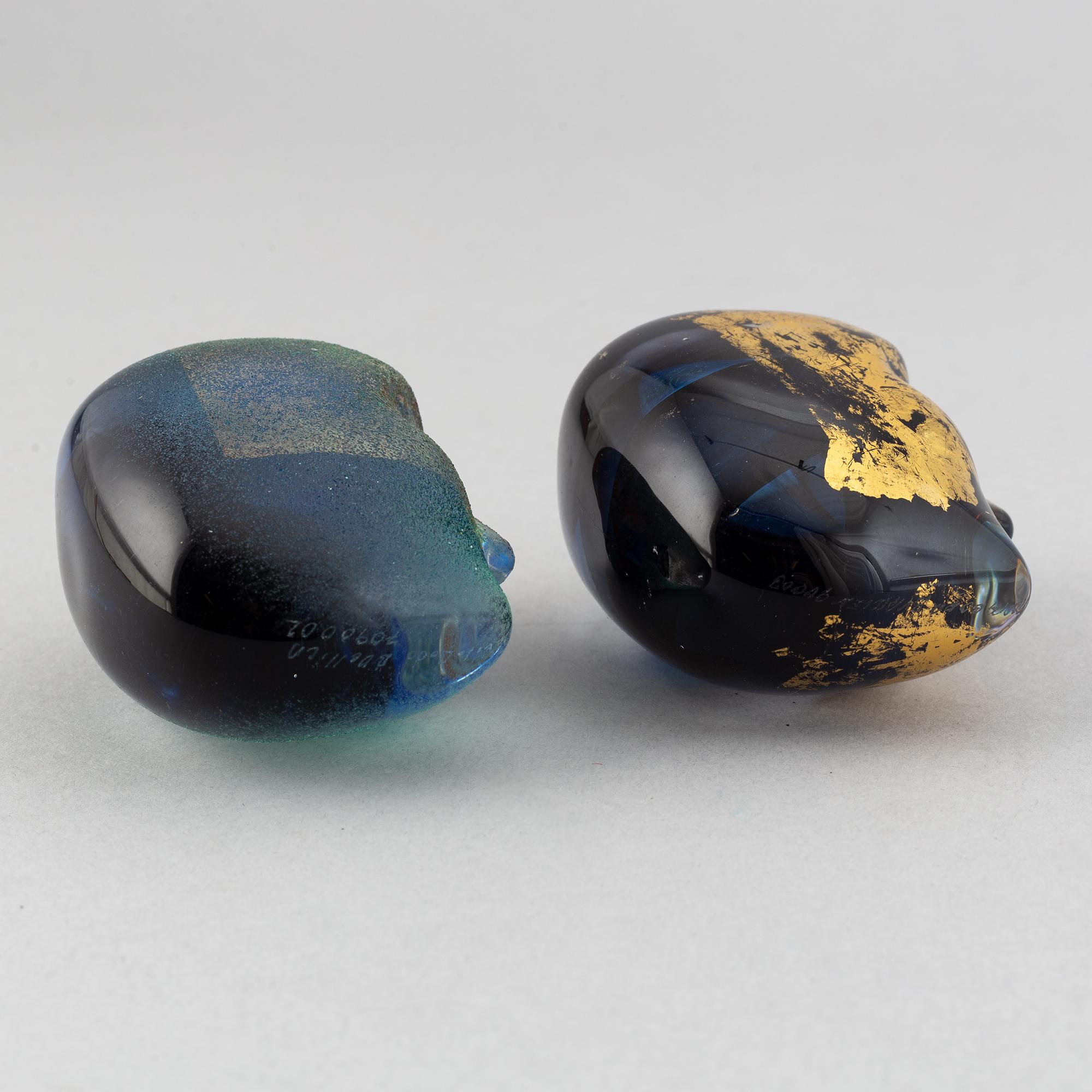 Bertil Vallien, two glass sculptures 'Brains', Kosta Boda.