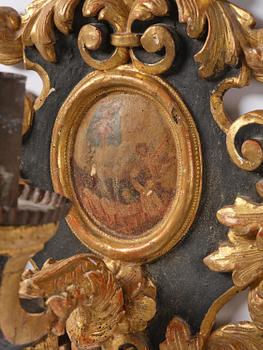 Wall sconces, a pair for one candle, Italy, 19th century, Baroque style.