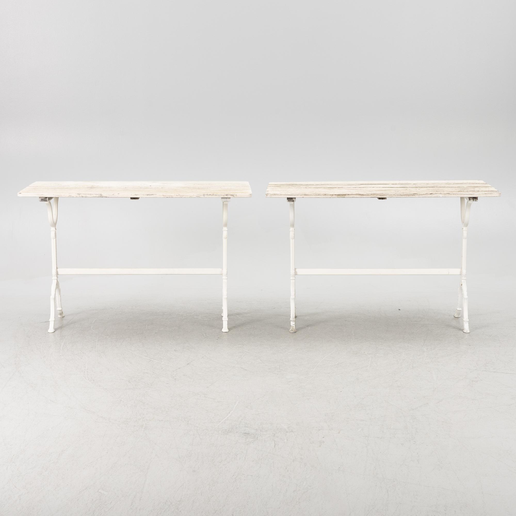 A set of seven garden chairs and two tables Byarums bruk, later part of the 20th century.