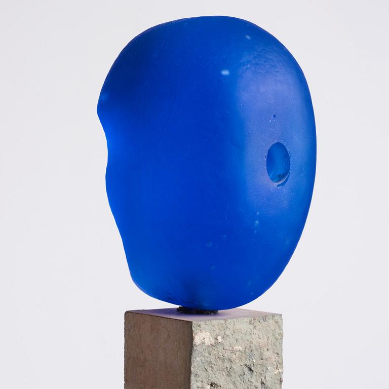 Bertil Vallien, a unique cast glass sculpture, head on stand, Kosta Boda, Sweden.