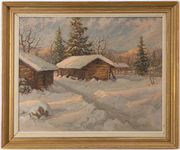 Einar Krüger, Farm in a winter landscape.
