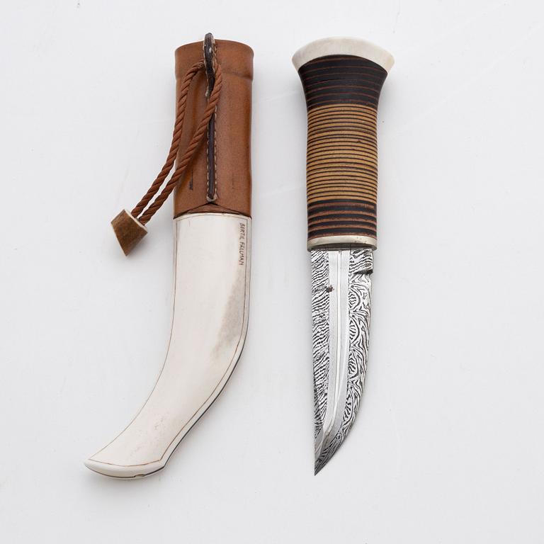 A reindeer horn and skin knife by Bertil Fällman, signed.