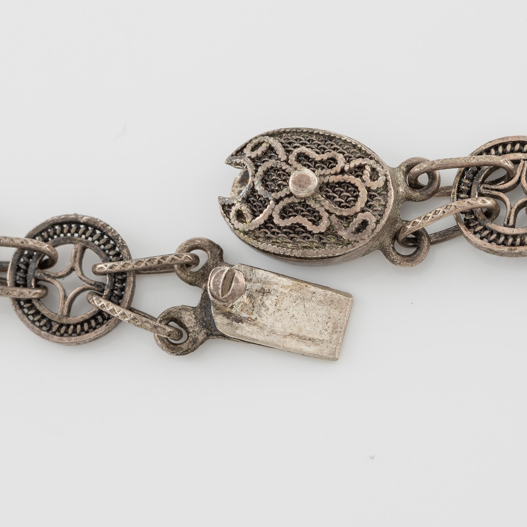 Necklace and earrings, silver with lapis lazuli.