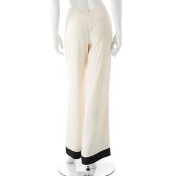 RALPH LAUREN, a pair of cremewhite and blue silk evening pants.