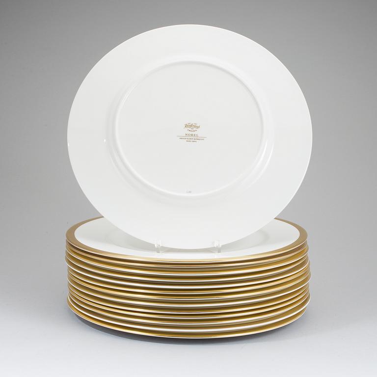 KARIN BJÖRQUIST, plates (14 [11+3] ), bone china, "Nobel Jubilee 1991"+"Nobel", Rörstrand/Gustavsberg.