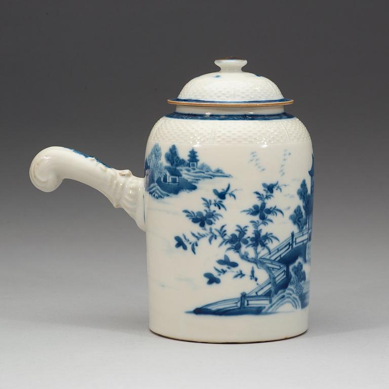 A blue and white chocolate pot with cover, Qing dynasty, Qianlong (1736-95).