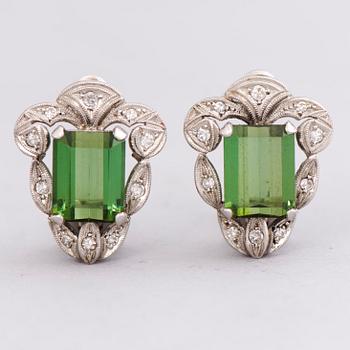 A PAIR OF EARRINGS, facetted tourmalines, diamonds, platinum. Schupp, Brazil.