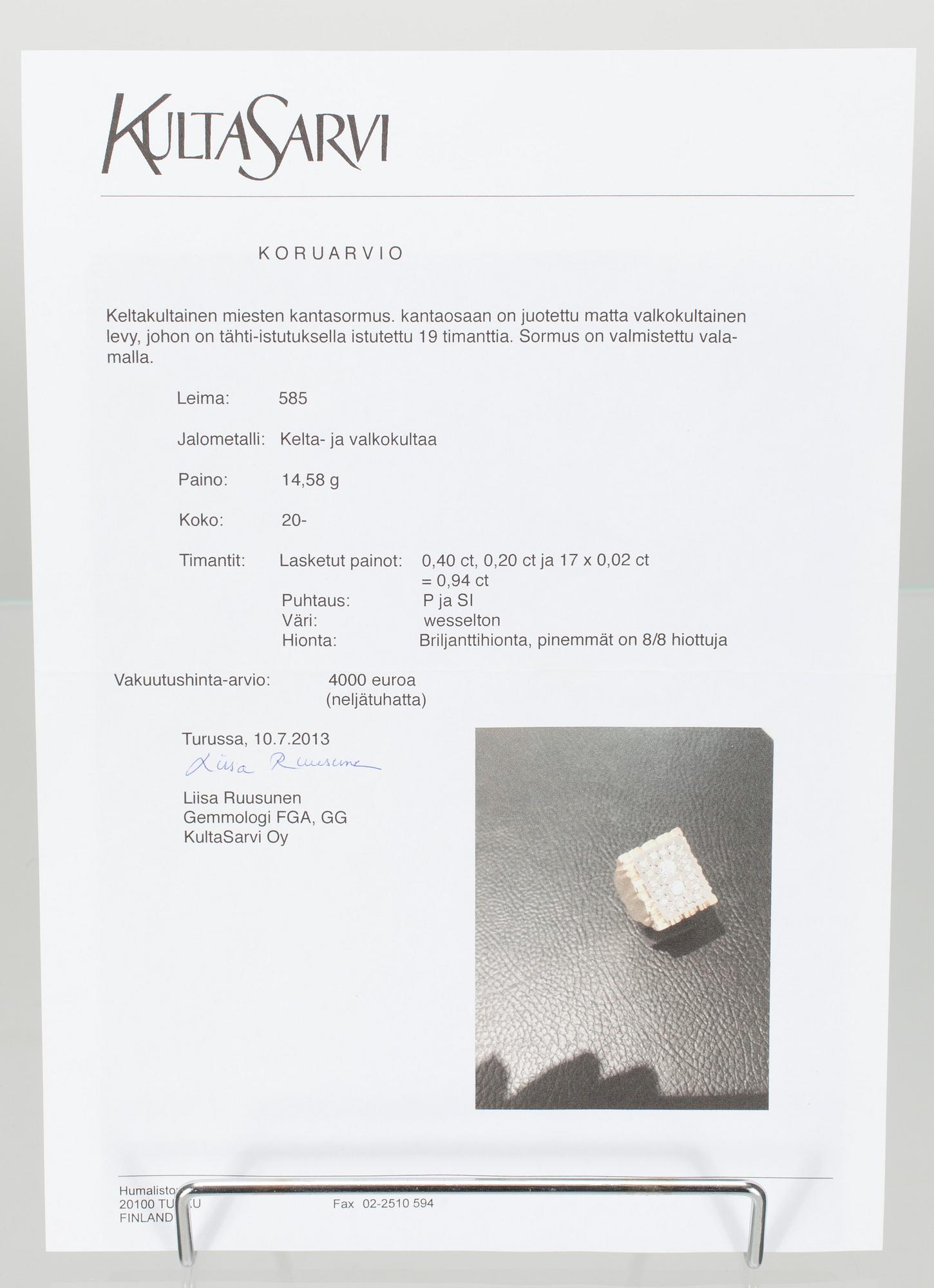 KLACKRING, 14K guld/vitguld, diamanter tot. 0,94 ct. Vikt 14,58 g. Intyg.