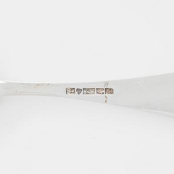 Sugar bowl and cream jug, and four pieces of silver cutlery, Vyborg, Turku, Hämeenlinna and Helsinki 1926-60.