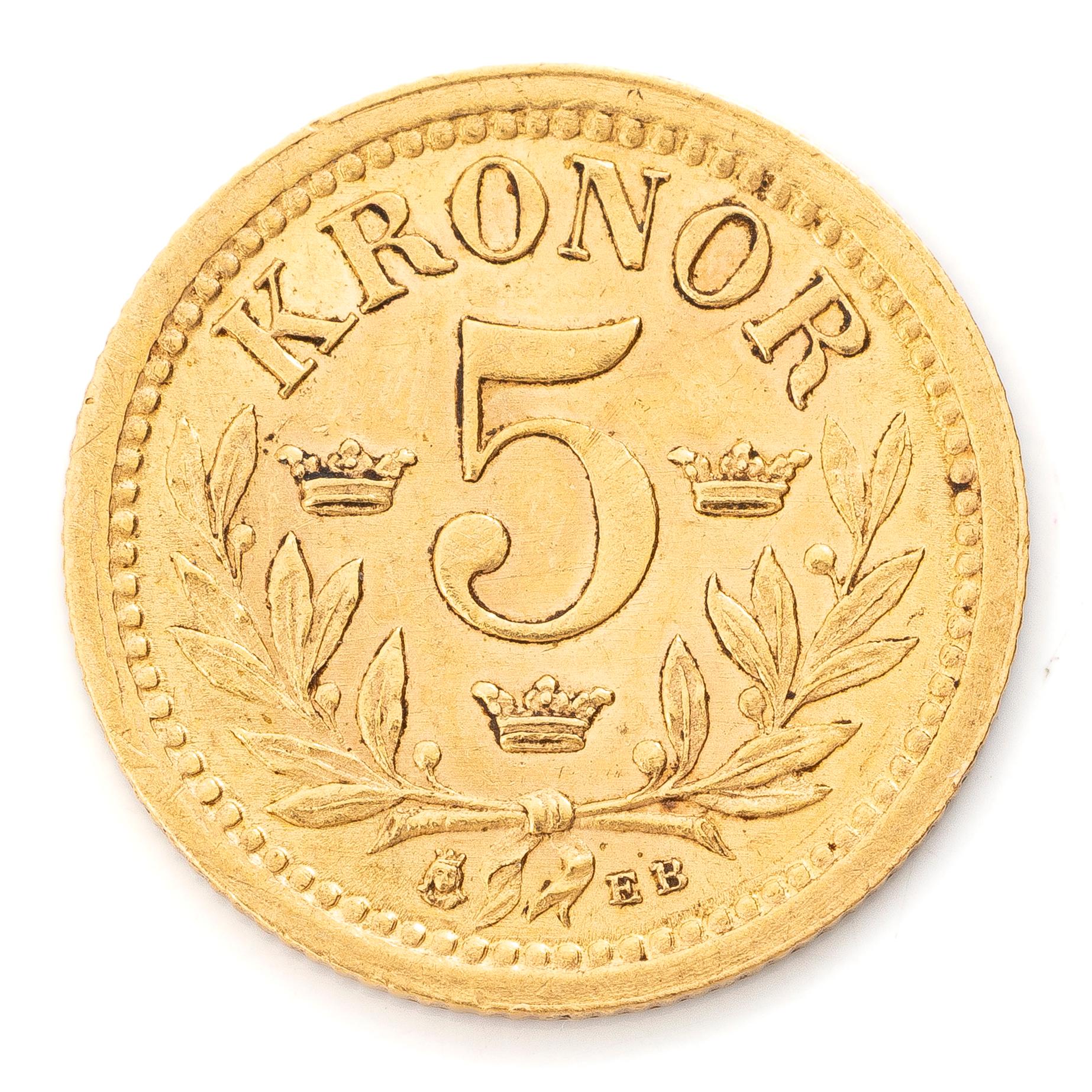 Guldmynt, Sverige, Oscar II, 5 kronor, 1899.
